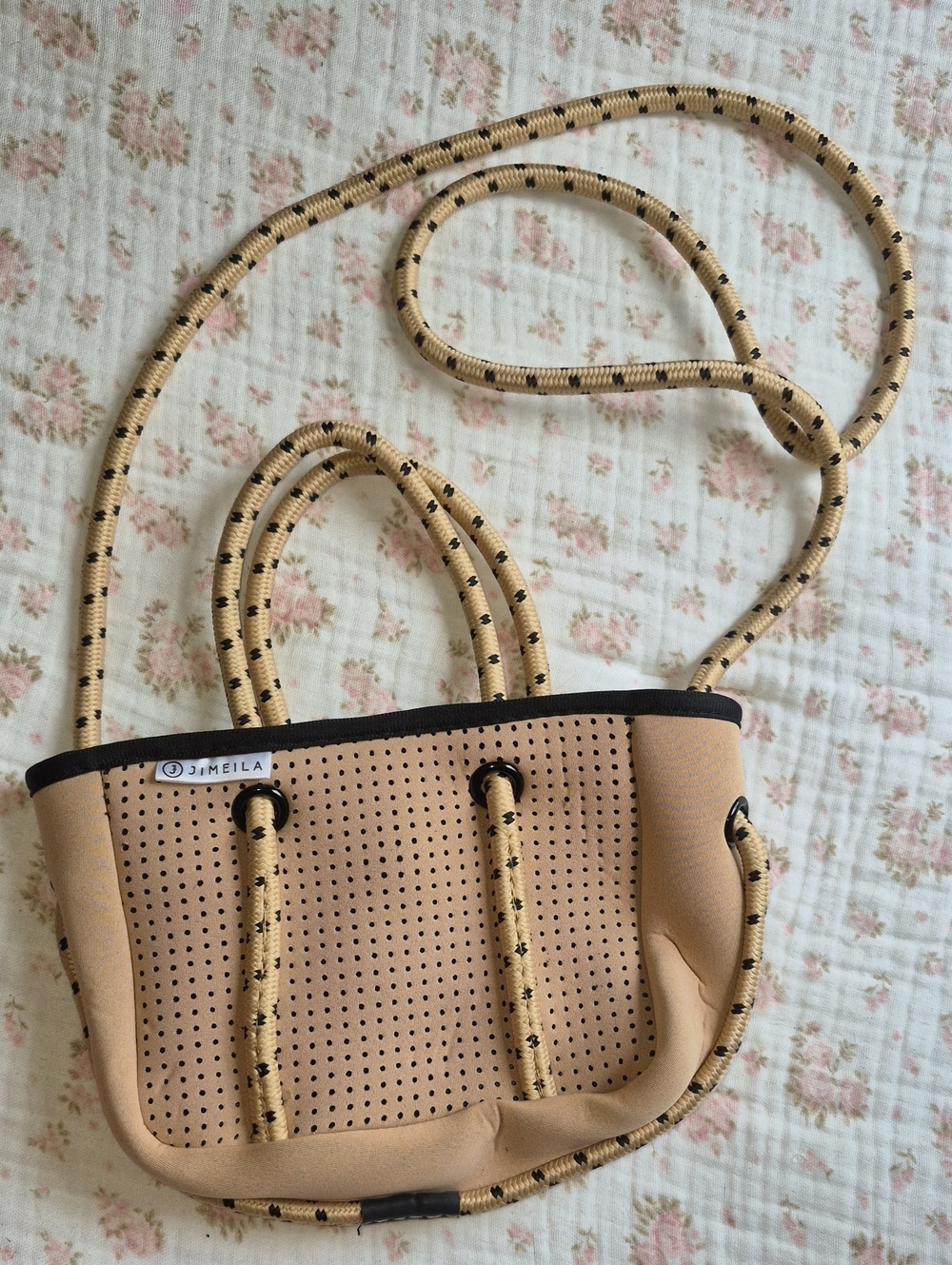 Jimeila Beige Neoprene Perforated Crossbody Tote